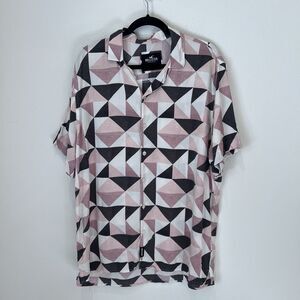Hollister Men’s Button Up Shirt Xl Geometrical Camp Boho Vacation Party Beach